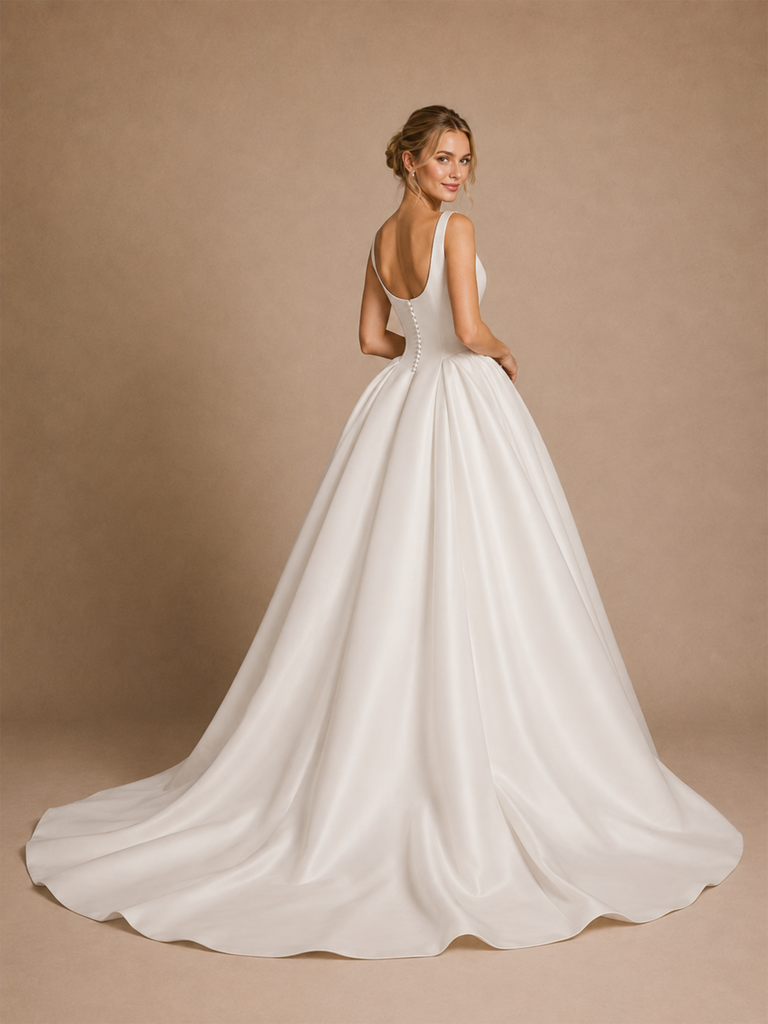 ChicSew Elegant Spaghetti Straps Satin A-Line Floor-Length Wedding Dress