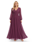 Chicsew Classy V-Neck Long Sleeves Mother Of The Bride Dress Ruched Chiffon A-Line Gown