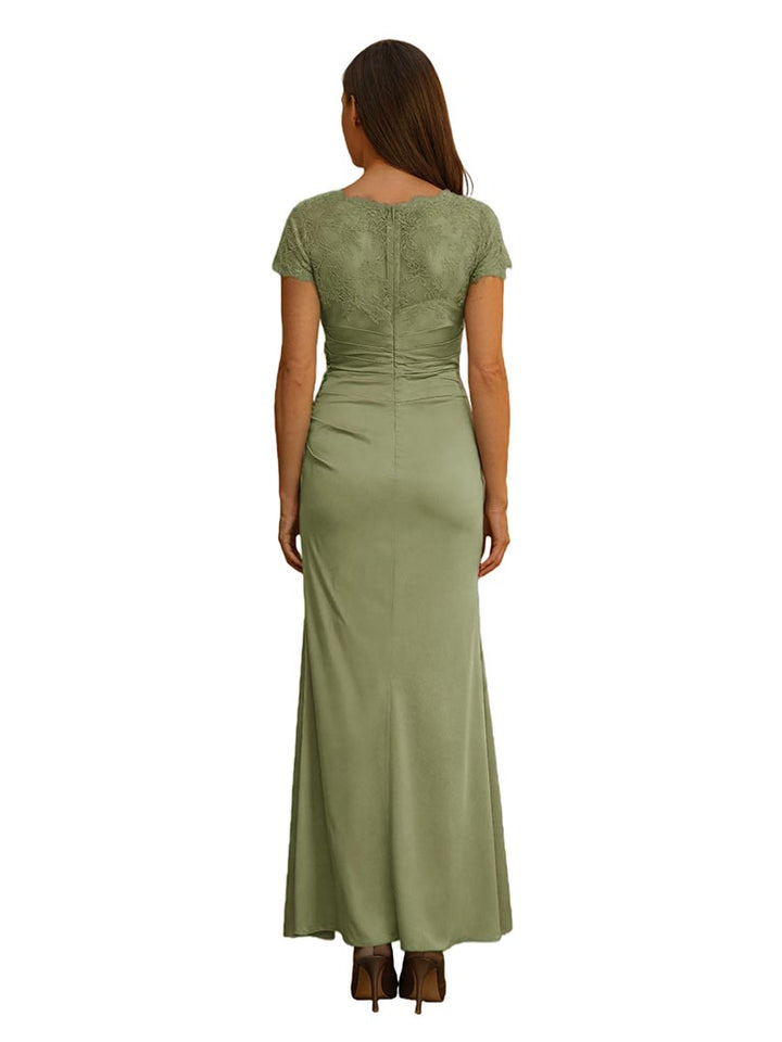 Elegant Scoop Cap Sleeves Chiffon Mermaid Long Mother of The Bride Dresses