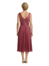 Chicsew Classy Sleeveless V-Neck Pleated Silky Satin Mother Of The Bride Midi Dress