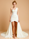 Unique One Shoulder Sheath Satin Mini Wedding Dress Wedding Gowns With Train