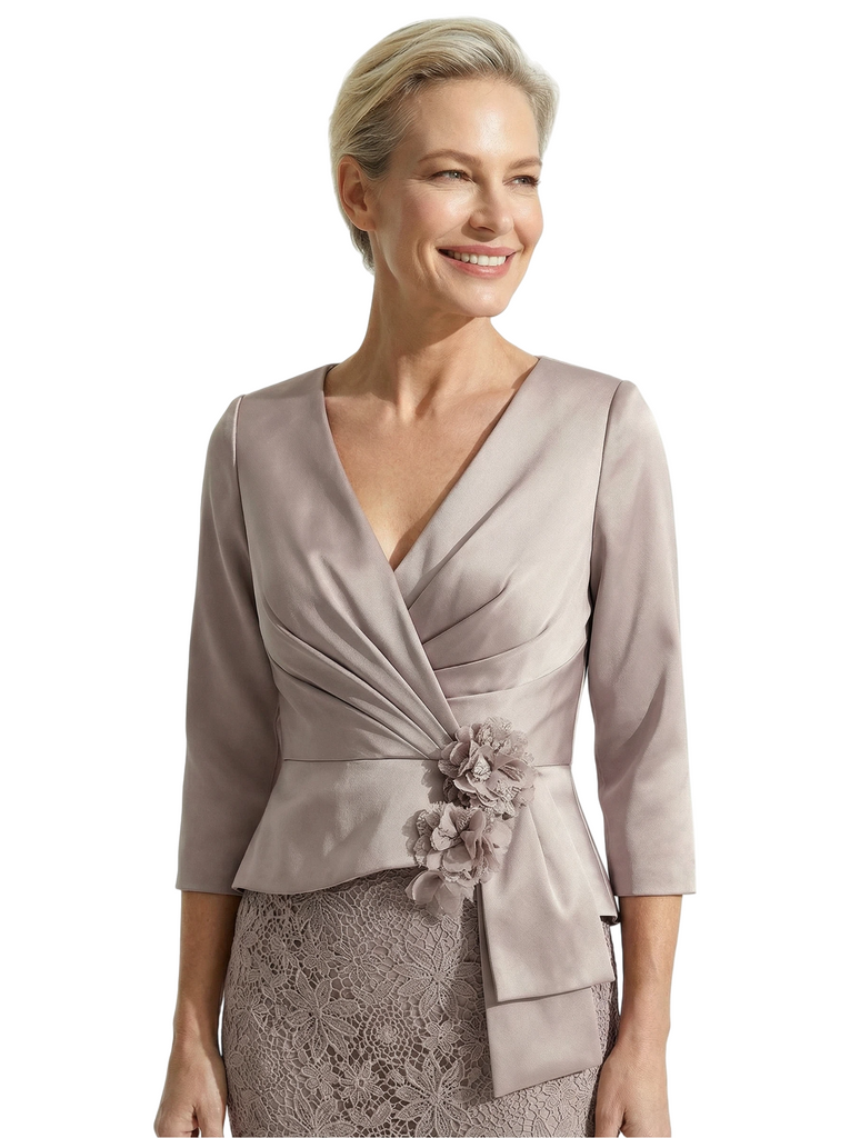 Unique V-Neck 3/4 Sleeve Mother of The Groom Dress Lace Mermaid Gown with Lace Formal Occasion Wear