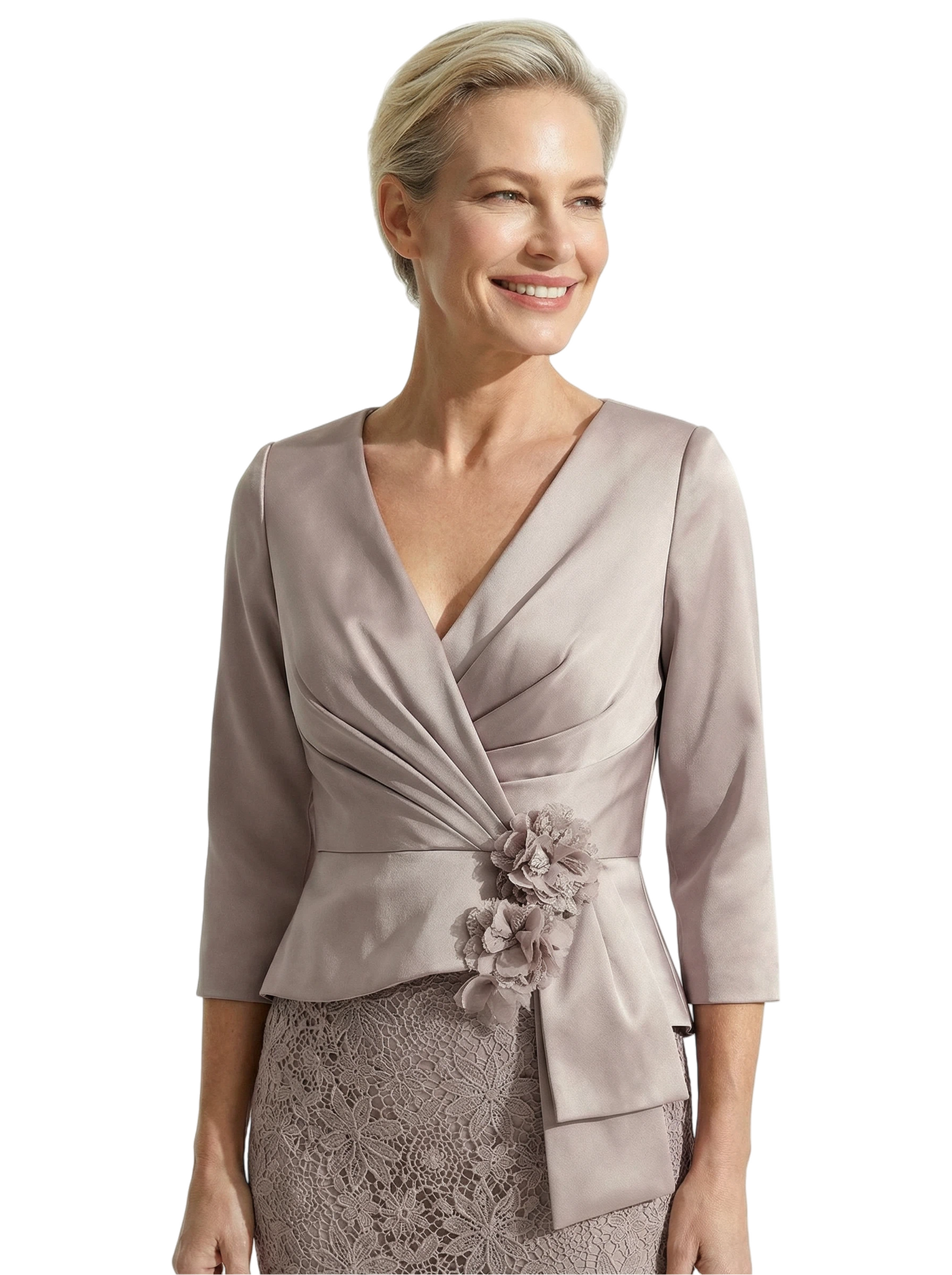 Unique V-Neck 3/4 Sleeve Mother of The Groom Dress Lace Mermaid Gown with Lace Formal Occasion Wear