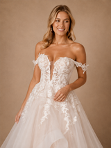 ChicSew Fancy Off The Shoulder Lace Appliques Tulle Long A-Line Wedding Dress