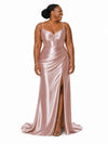 ChicSew Spaghetti Straps V-Neck Boning Side Slit Mermaid Soft Satin Long Bridesmaid Dresses