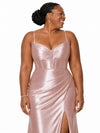 ChicSew Spaghetti Straps V-Neck Boning Side Slit Mermaid Soft Satin Long Bridesmaid Dresses