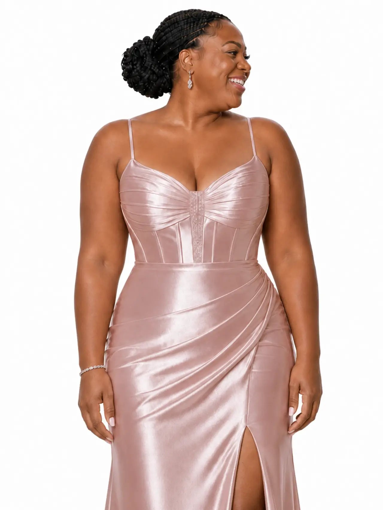 ChicSew Spaghetti Straps V-Neck Boning Side Slit Mermaid Soft Satin Long Bridesmaid Dresses