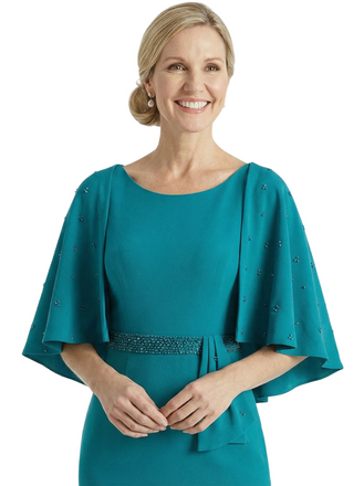 Chicsew Classy Scoop Beaded Cape Sleeves Knee-Length Sheath Mother Of Groom Gown
