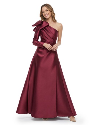 Chicsew Unique One Shoulder Bow Satin A-Line Floor Length Mother Of The Bride Gown