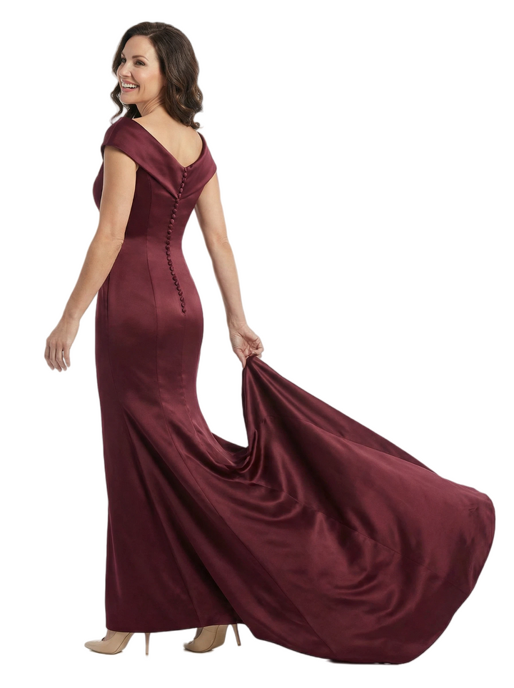 Chicsew Classy Off The Shoulder Satin Mermaid Evening Gown For Mother Of The Bride