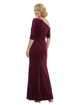 Chicsew Sophisticated Asymmetrical Neckline Velvet Half Sleeves Maxi Mother Of The Groom Dress