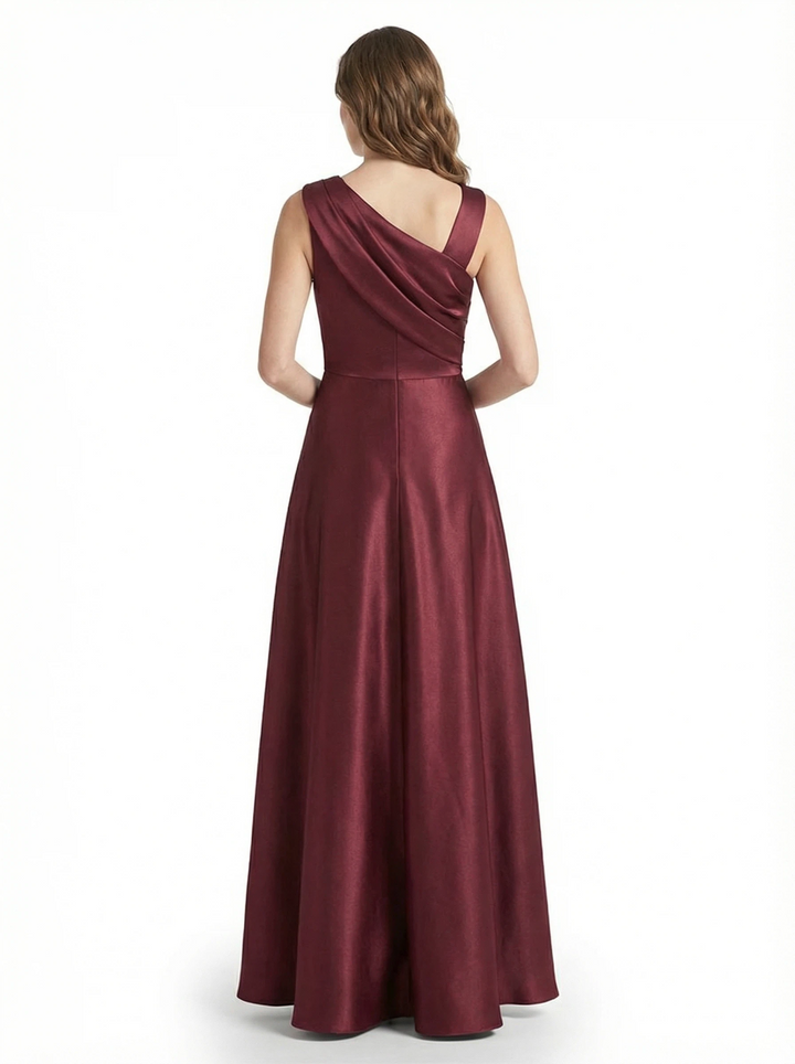 Chicsew Stunning Asymmetrical Neckline Sleeveless A-Line Satin Formal Dress For Mother Of The Bride