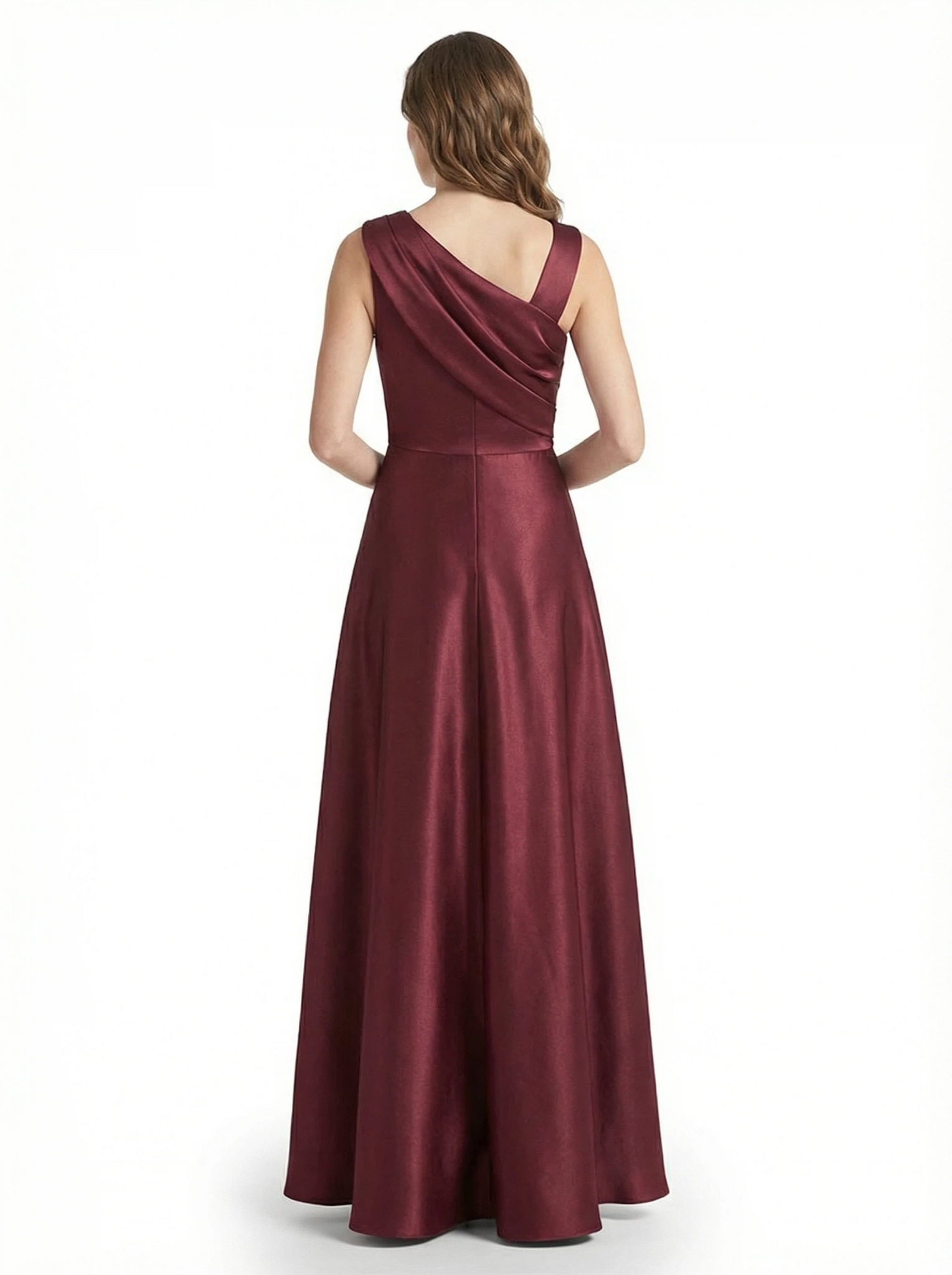 Chicsew Stunning Asymmetrical Neckline Sleeveless A-Line Satin Formal Dress For Mother Of The Bride
