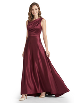 Chicsew Stunning Asymmetrical Neckline Sleeveless A-Line Satin Formal Dress For Mother Of The Bride