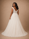 ChicSew Romantic V-Neck Off The Shoulder A-Line Lace Appliques Tulle Maxi Wedding Dress