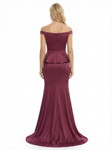 Chicsew Glamorous Off The Shoulder Soft Satin Mermaid Maxi Mother Of The Bride Dress