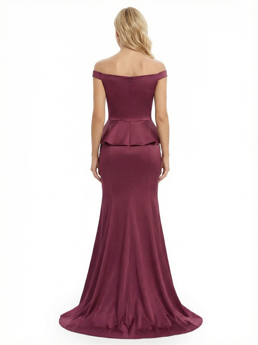 Chicsew Glamorous Off The Shoulder Soft Satin Mermaid Maxi Mother Of The Bride Dress