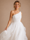 ChicSew Elegant One Shoulder Ruching A-Line Tulle Floor-Length Wedding Dresses