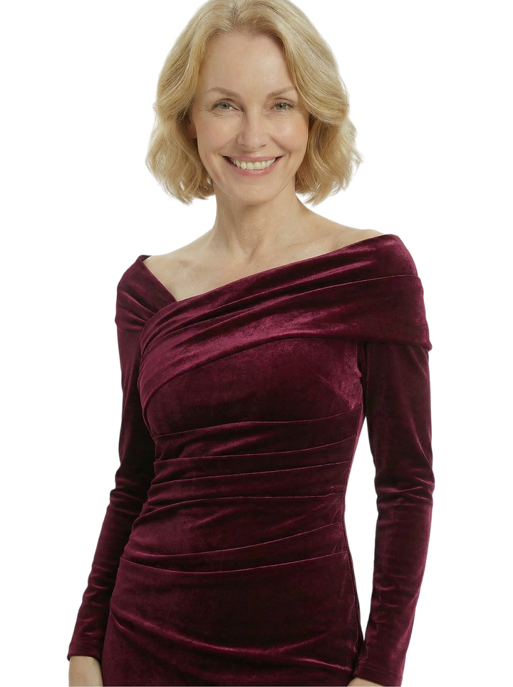 Chicsew Luxury Velvet Long Sleeves Mermaid Mother Of The Bride Gown