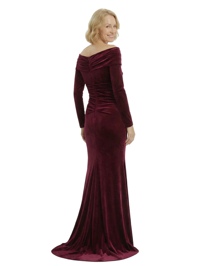 chinese dress ladies Chicsew Mother of The Bride Gowns with Sleeves Luxury Velvet Long Sleeves Mermaid Mother of The Bride Gown, Purple