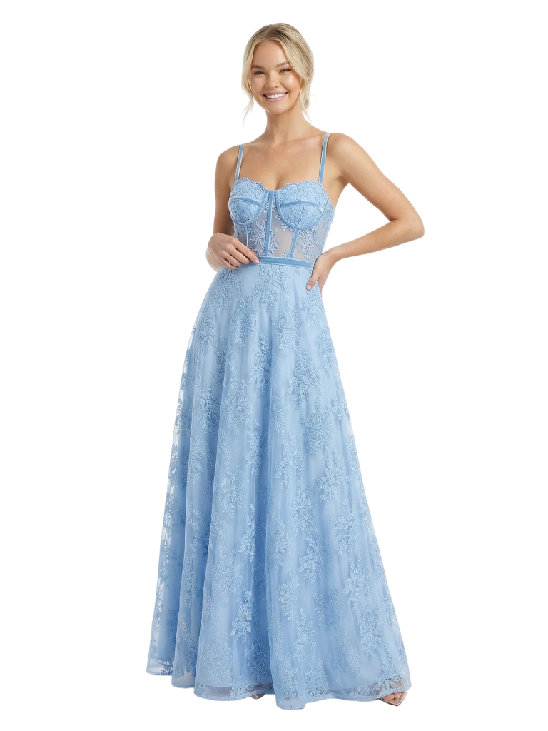 ChicSew Beautiful Lace Corset See Through A-Line Floor Length Prom Dress