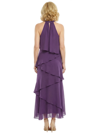 Classy A-Line Halter Chiffon Gown For Mother Of The Groom With Layered Ruffle