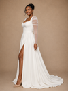 ChicSew Elegant A-Line Crepe Long Tulle Sleeves Side Slit Maxi Wedding Dress