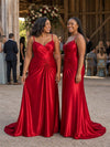 ChicSew Elegant Spaghetti Straps V-Neck Ruched Mermaid Soft Satin Floor-Length Bridesmaid Dresses