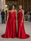 ChicSew Elegant Spaghetti Straps V-Neck Ruched Mermaid Soft Satin Floor-Length Bridesmaid Dresses