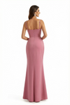 Elegant Stretchy Crepe Mermaid Maxi Formal Evening Gowns Boning Spaghetti Straps Side Slit