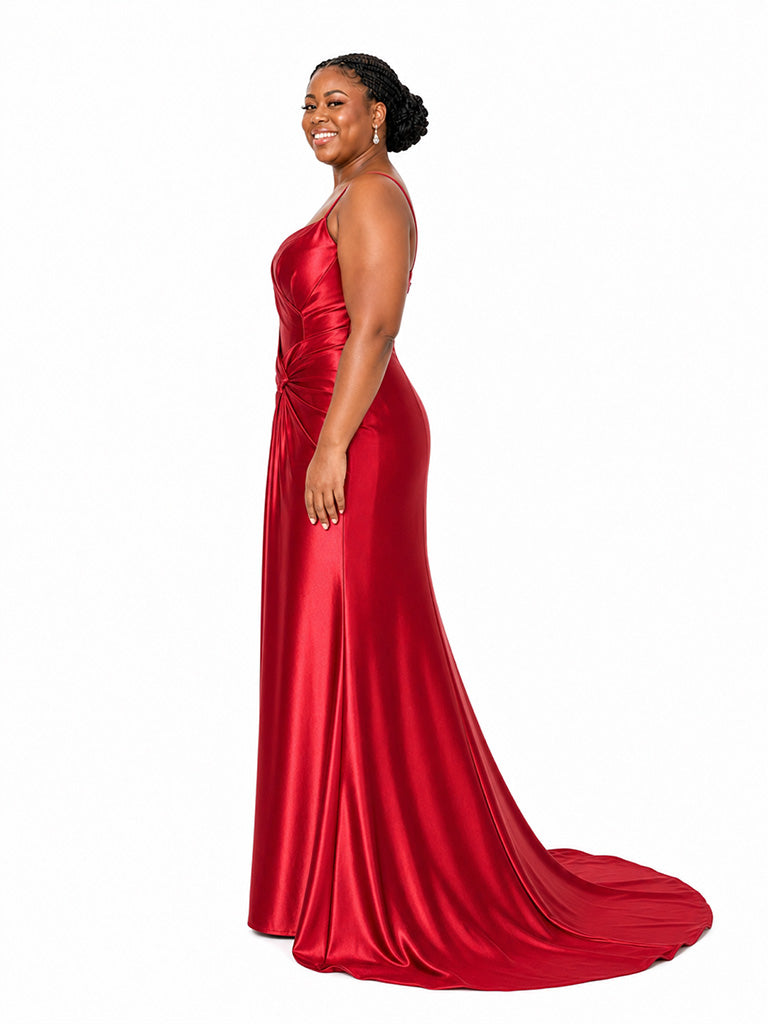 ChicSew Elegant Spaghetti Straps V-Neck Ruched Mermaid Soft Satin Floor-Length Bridesmaid Dresses