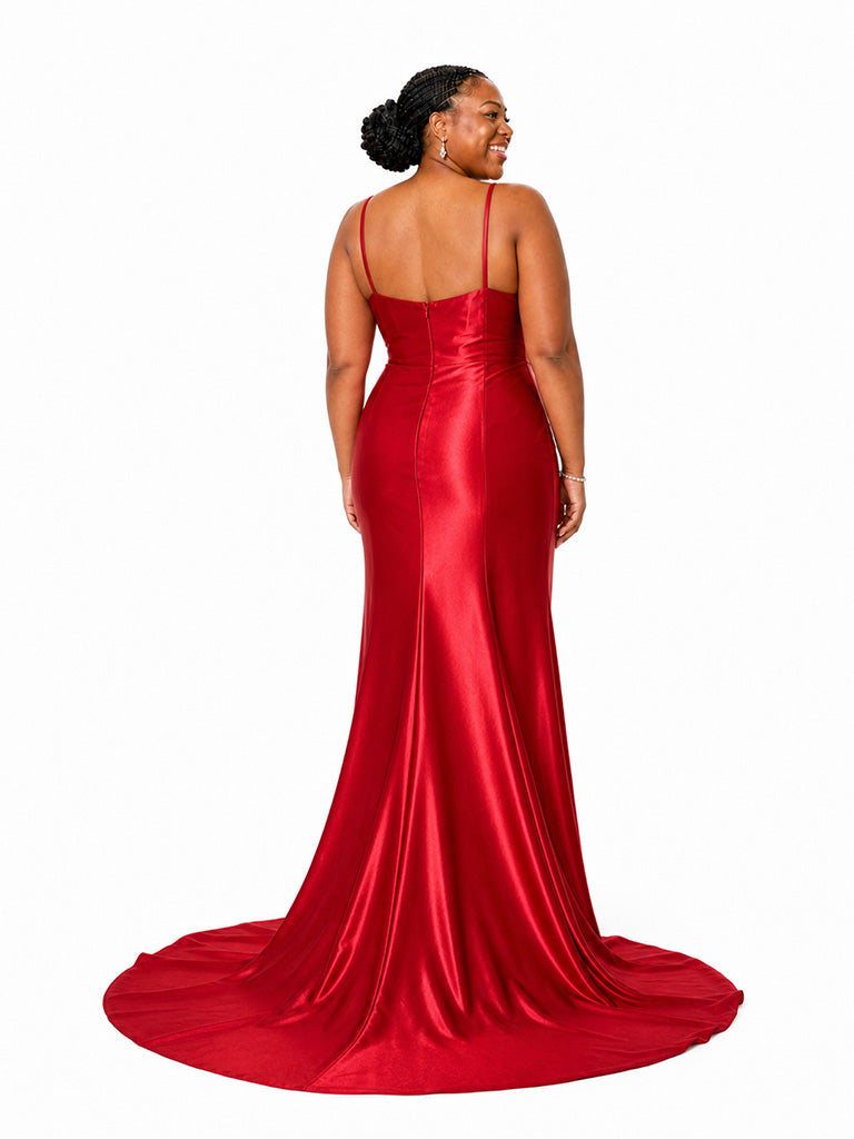 ChicSew Elegant Spaghetti Straps V-Neck Ruched Mermaid Soft Satin Floor-Length Bridesmaid Dresses