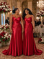 ChicSew Elegant Spaghetti Straps V-Neck Ruched Mermaid Soft Satin Floor-Length Bridesmaid Dresses