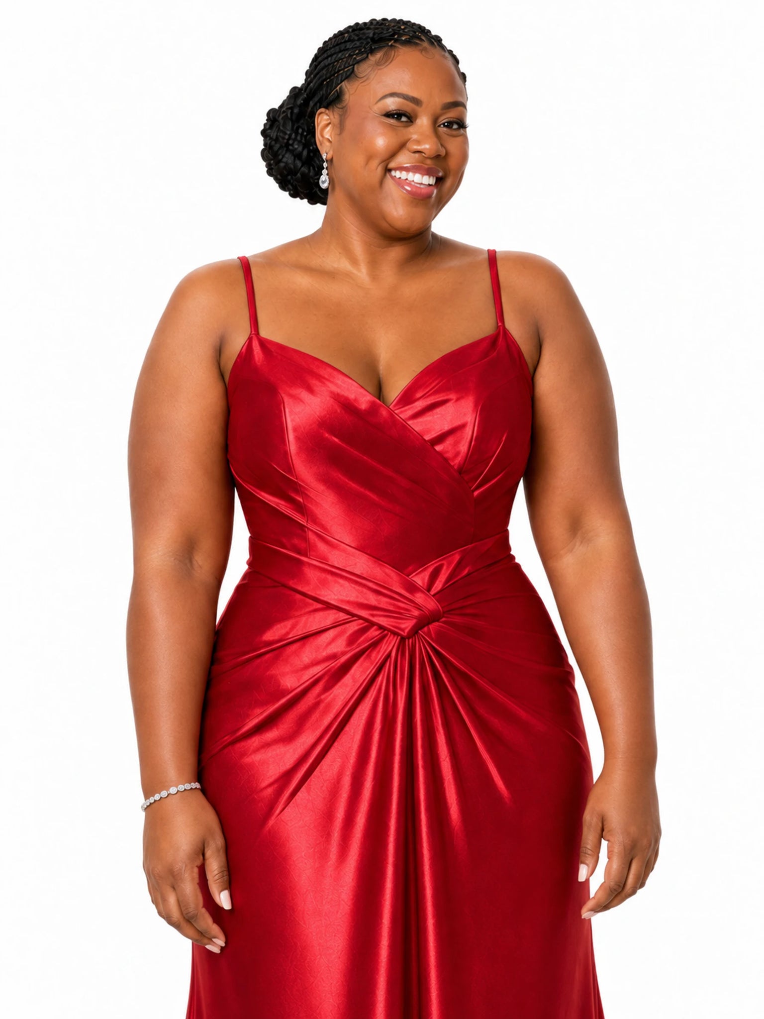 ChicSew Elegant Spaghetti Straps V-Neck Ruched Mermaid Soft Satin Floor-Length Bridesmaid Dresses