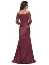 Chicsew Elegant Off Shoulder Lace 3/4 Sleeves Satin Mermaid Mother Of The Bride Dresses
