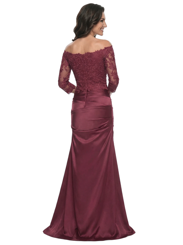 Chicsew Elegant Off Shoulder Lace 3/4 Sleeves Satin Mermaid Mother Of The Bride Dresses