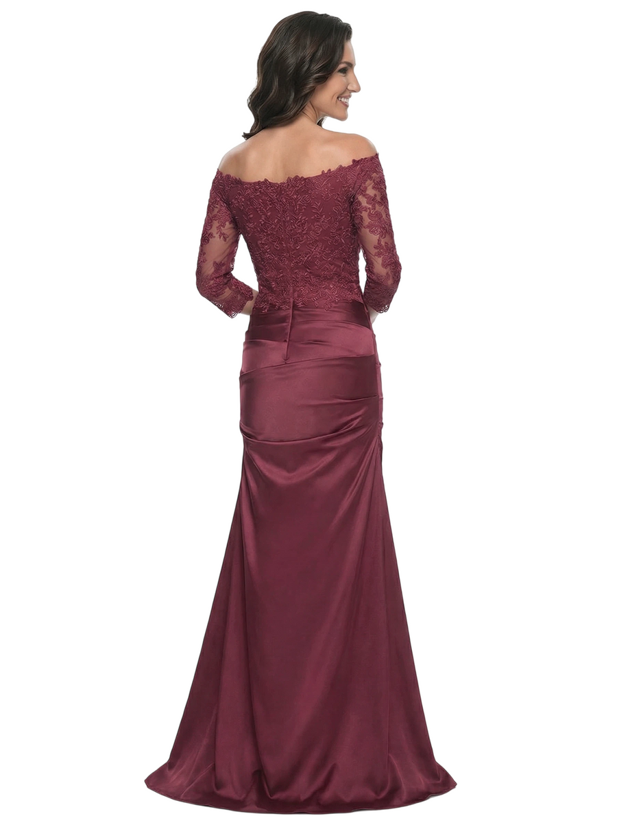 Chicsew Elegant Off Shoulder Lace 3/4 Sleeves Satin Mermaid Mother Of The Bride Dresses