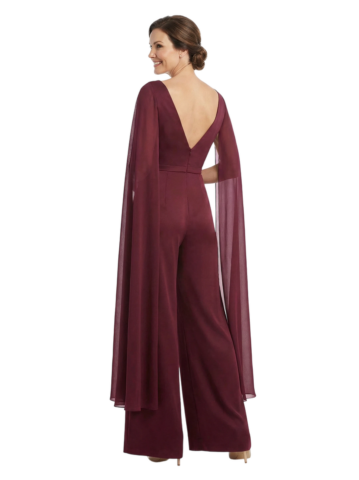Chicsew Stylish Modern Jewel Long Sleeves Mother of The Bride Pantsuit Chiffon