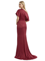 Chicsew Elegant One Shoulder Mermaid Satin Short Sleeve Mother Of The Bride Dresses