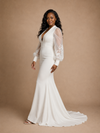 ChicSew Modern Sexy V-Neck Long Tulle Sleeves Crepe Mermaid Maxi Wedding Dress