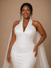 ChicSew Modern V-Neck Halter Strap Sleeveless Mermaid Satin Floor-Length Wedding Dress