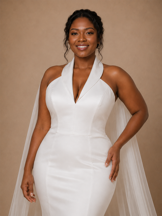 ChicSew Modern V-Neck Halter Strap Sleeveless Mermaid Satin Floor-Length Wedding Dress