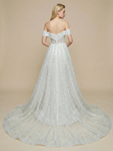 Mermaid Off Shoulder Ruched Maxi Long Sequin Wedding Dresses With Detachable Skirt