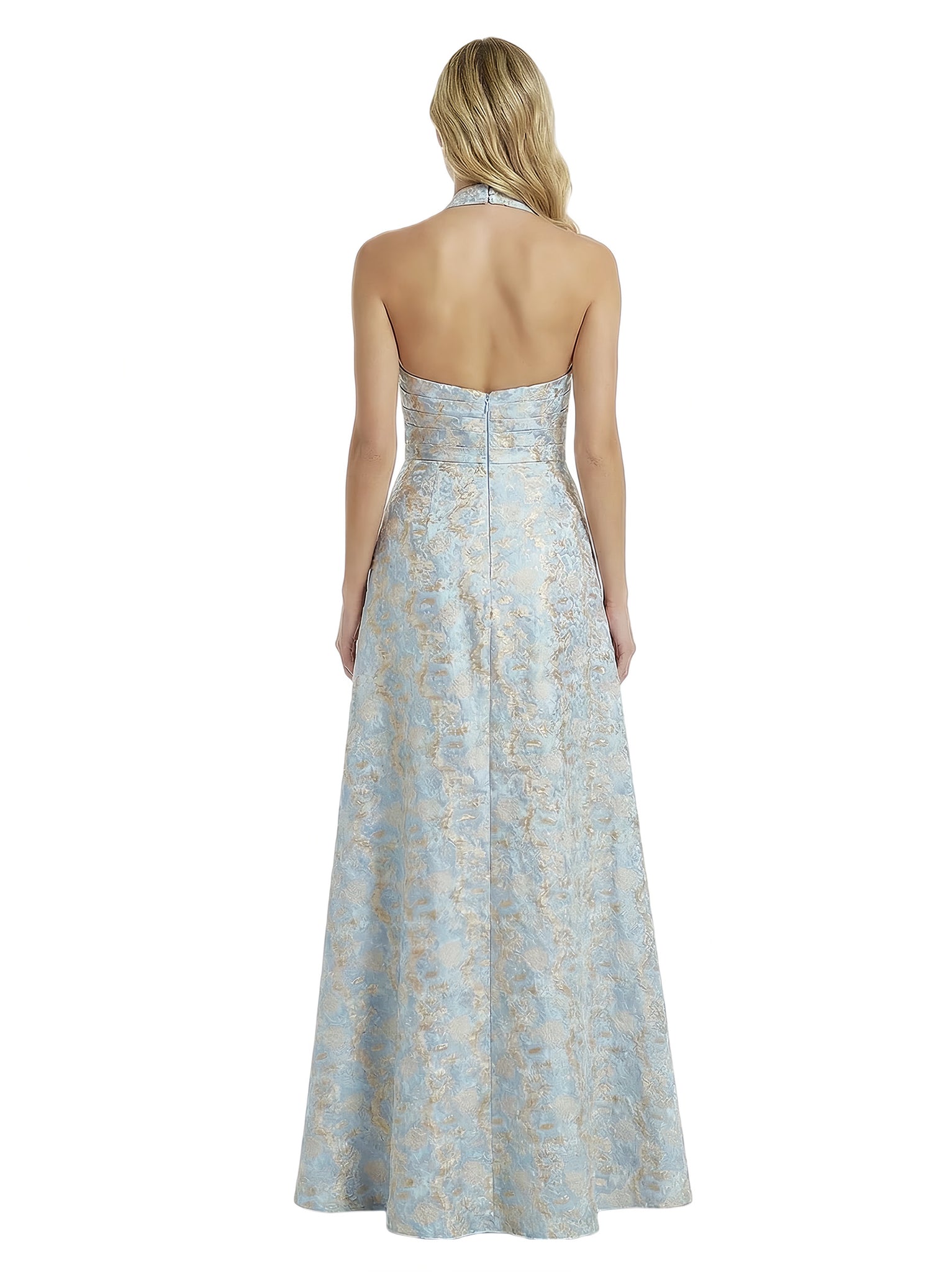 ChicSew Elegant Jacquard Satin Halter A-Line Side Slit Formal Evening Dresses For Women