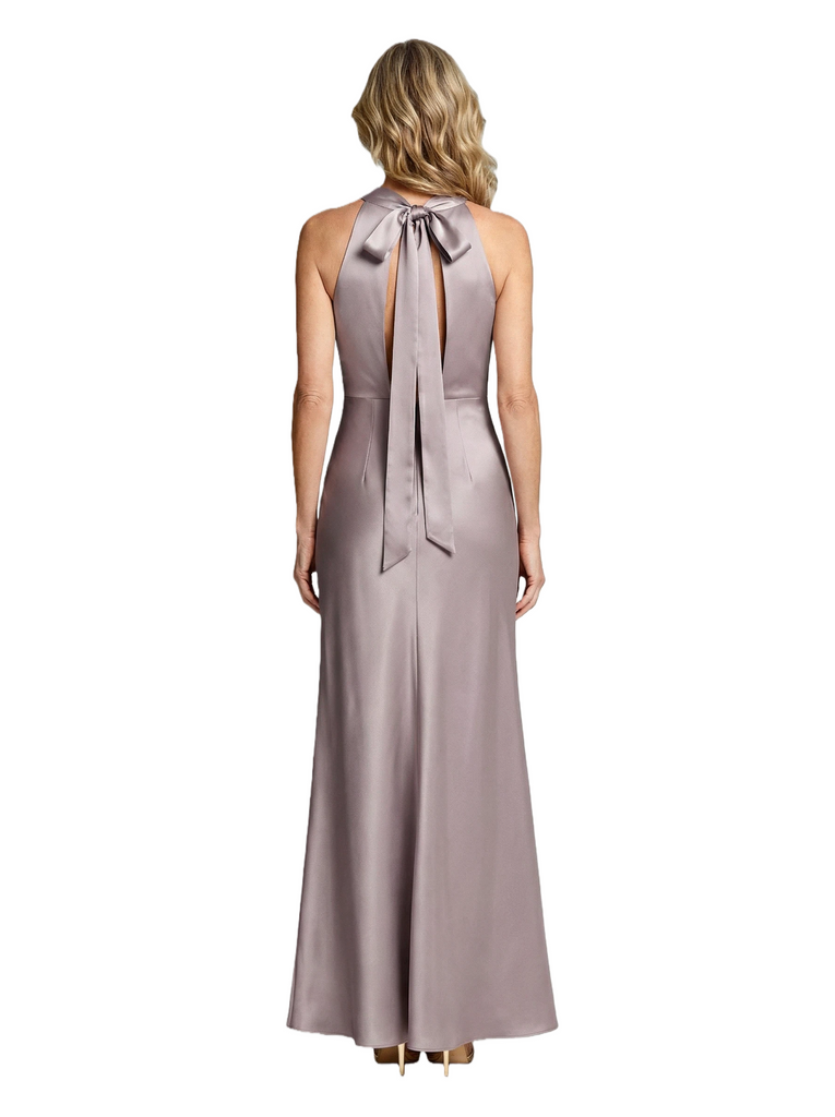Chic Halter Sleeveless Satin Mother of The Groom Dress Floor-Length Mermaid Gown