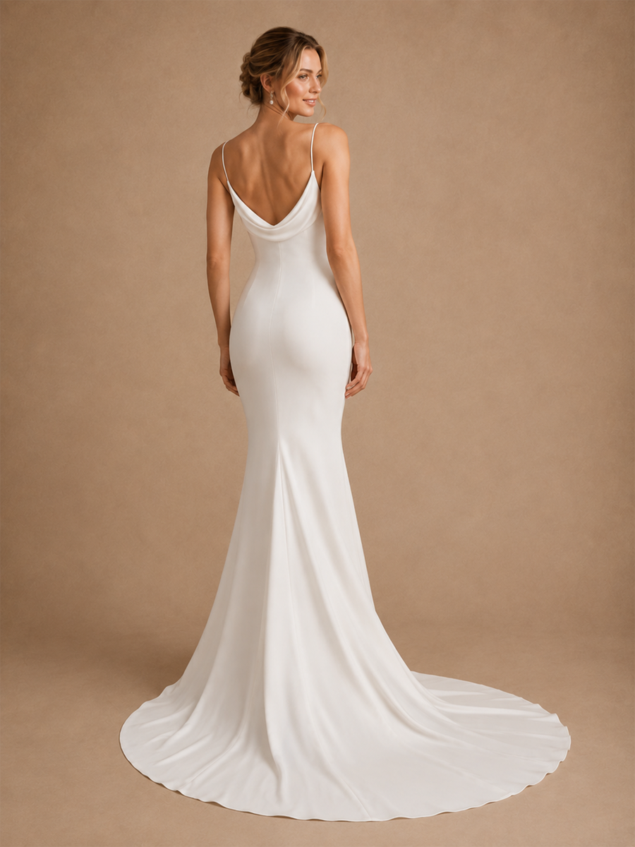 ChicSew Simple Spaghetti Straps Satin Mermaid Floor-Length Wedding Dress