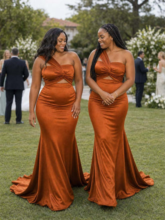 ChicSew Sexy One Shoulder Ruching Mermaid Soft Satin Floor-Length Bridesmaid Dresses