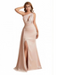 Sexy One Shoulder Mermaid Silky Satin Long Formal Dresses Side Slit