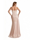 Sexy One Shoulder Mermaid Silky Satin Long Formal Dresses Side Slit