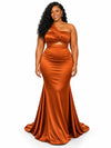 ChicSew Sexy One Shoulder Ruching Mermaid Soft Satin Floor-Length Bridesmaid Dresses